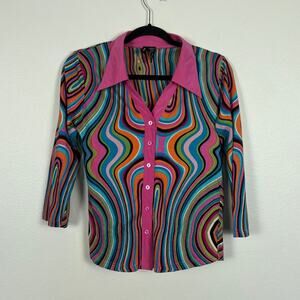 Lynn Ritchie Psychedelic Y2K Retro Chic Art Pop Groovy Silk Blend Blouse XS
